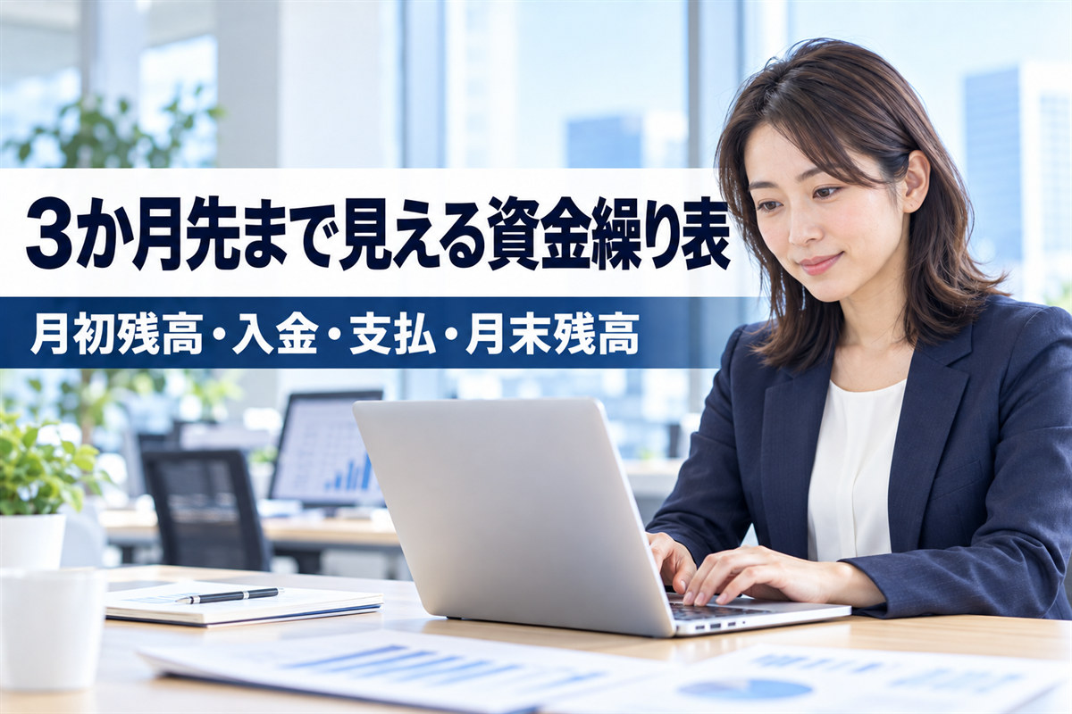 3か月先まで見える資金繰り表。月初残高・入金・支払・月末残高